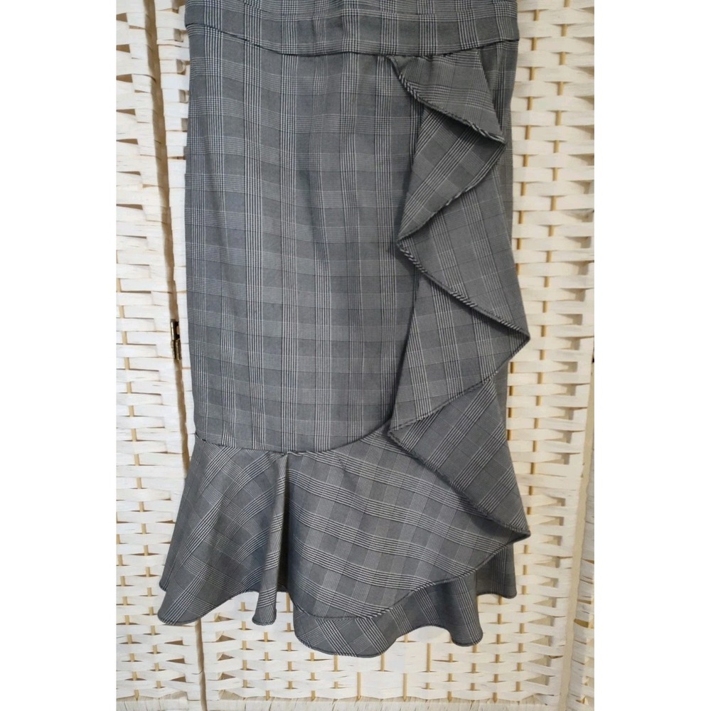 Calvin Klein Size Small Black White Houndstooth Sleeveless Ruffled Tulip Dress - Picture 4 of 8